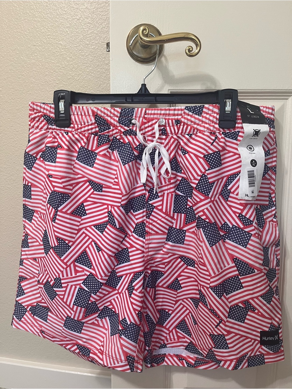Hurley Men’s Red & Navy American Flag Print Swim Shorts